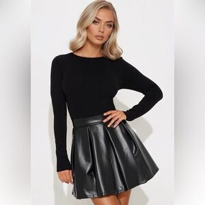 NWT Faux Leather Pleated Mini Sweater Dress - Size M